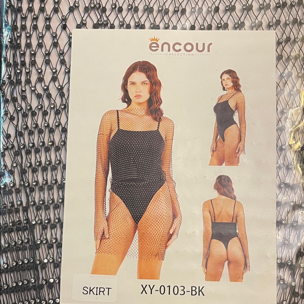 Shiny Black Mesh Swim Coverup